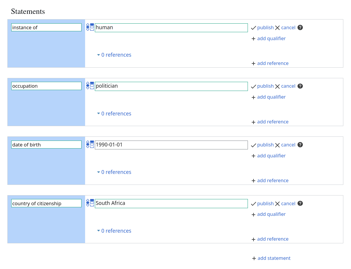 Unpublished statements about a politician as described above